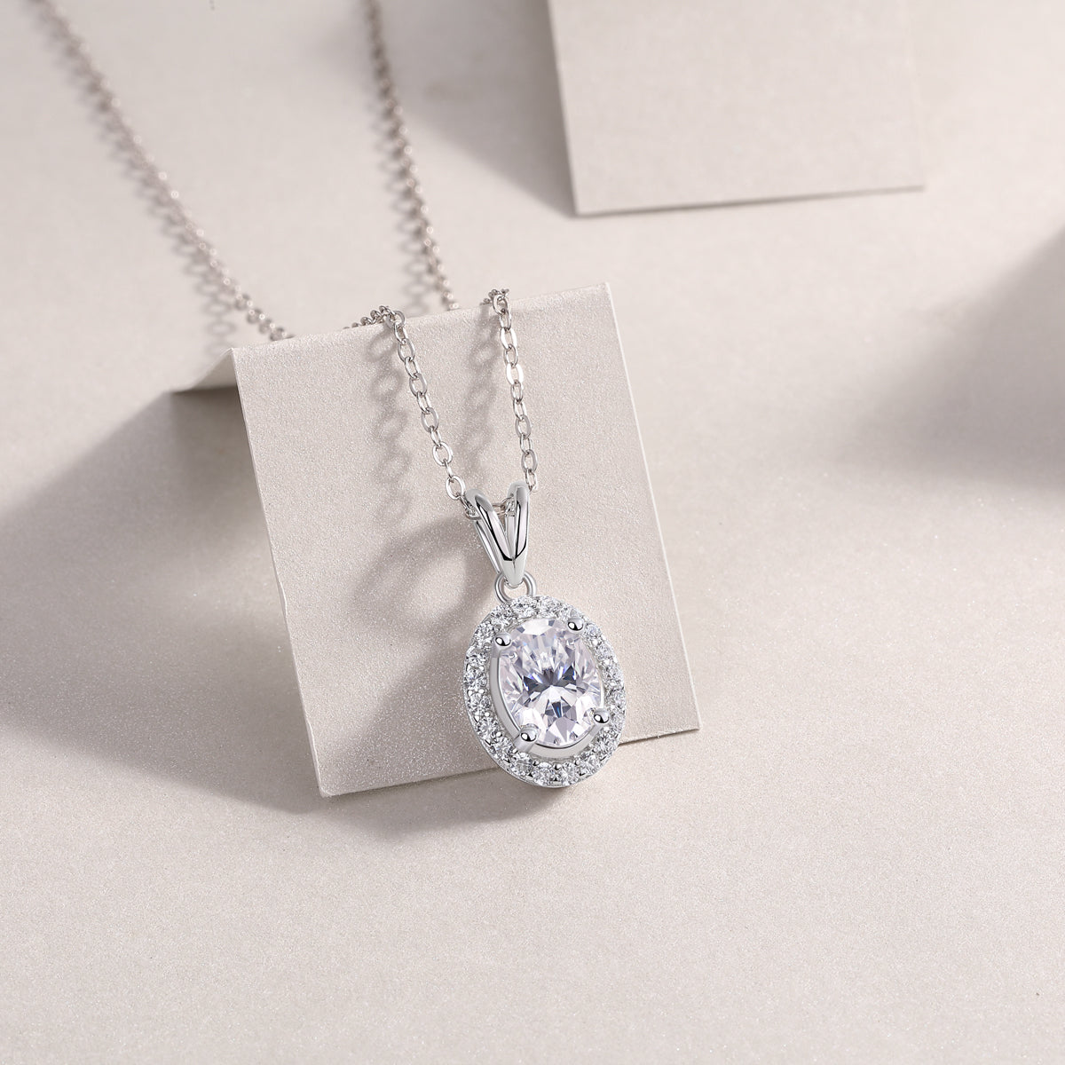 Silver-Tone Bezel Setting Round Stone Necklace - View 7 - Smonu