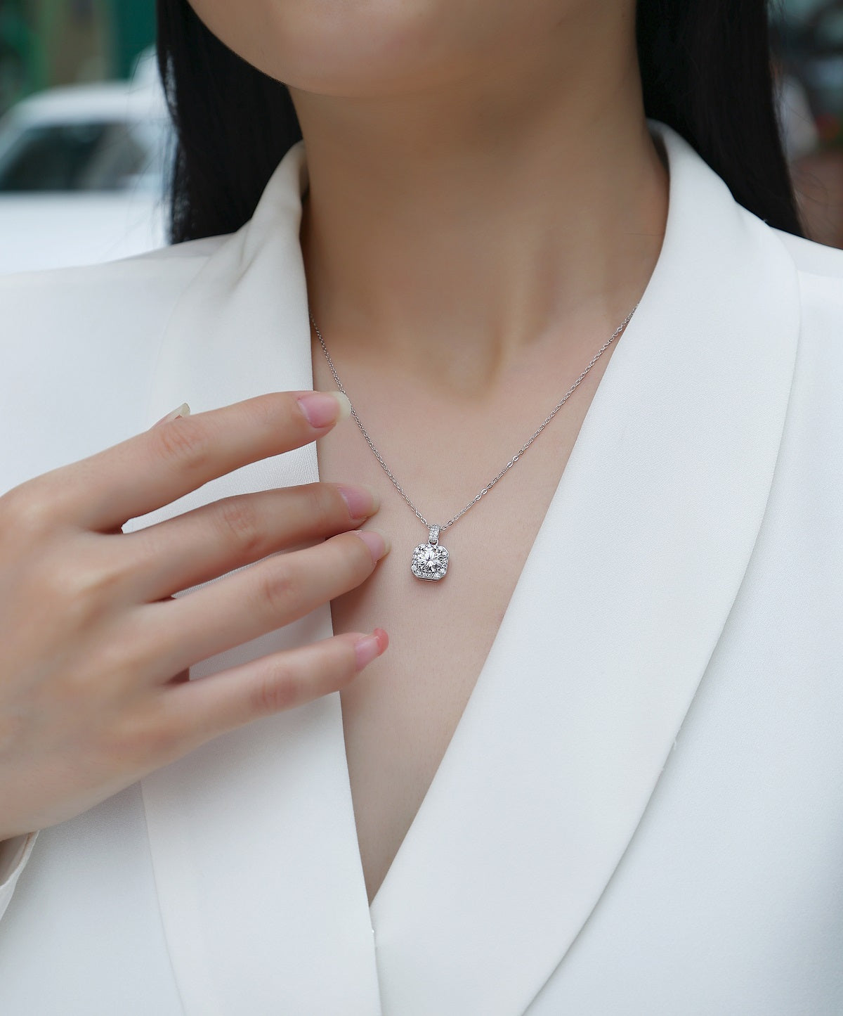 Silver-Tone Solitaire Stone Necklace - View 1 - Smonu