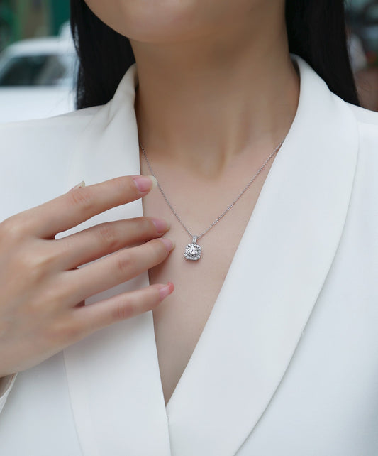 Silver-Tone Solitaire Stone Necklace - View 1 - Smonu
