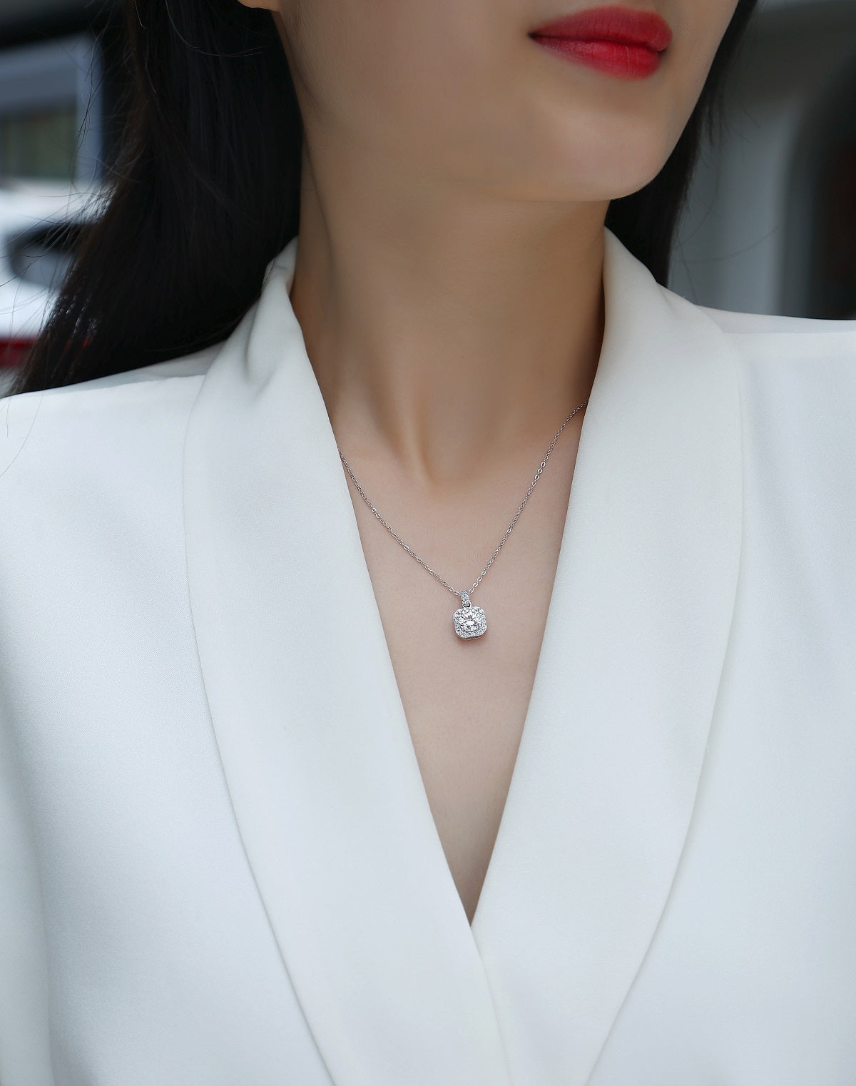 Silver-Tone Solitaire Stone Necklace - View 3 - Smonu