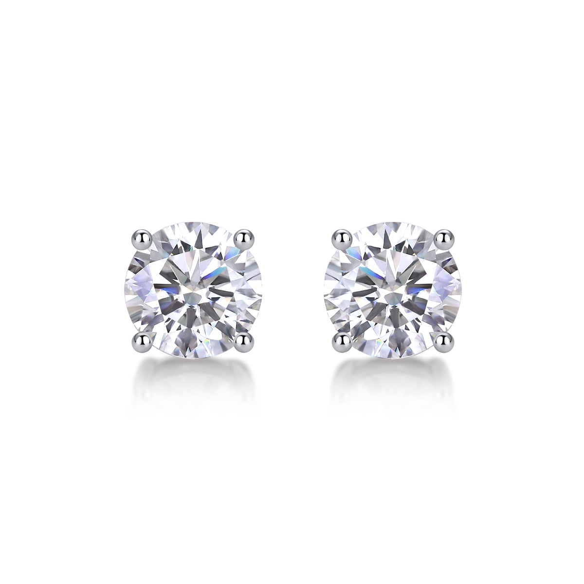 Silver-Tone Round Stone Stud Earrings - View 1 - Smonu Moissanite Jewelry