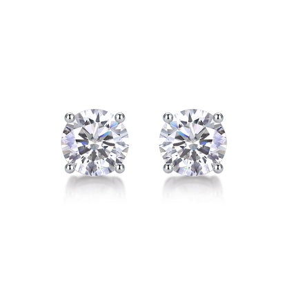 Silver-Tone Round Stone Stud Earrings - View 1 - Smonu Moissanite Jewelry