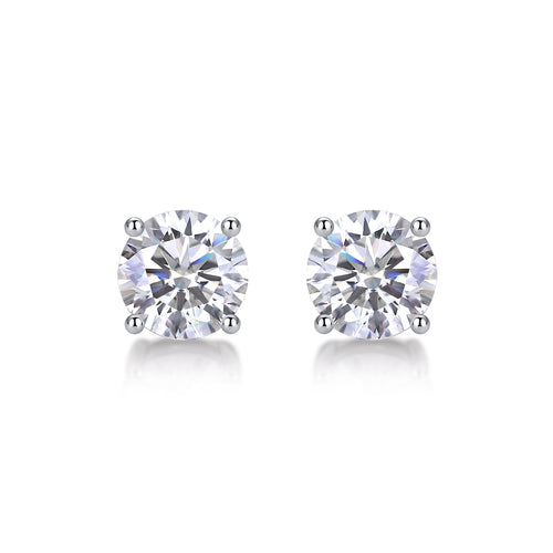 Silver-Tone Round Moissanite Stud Earrings