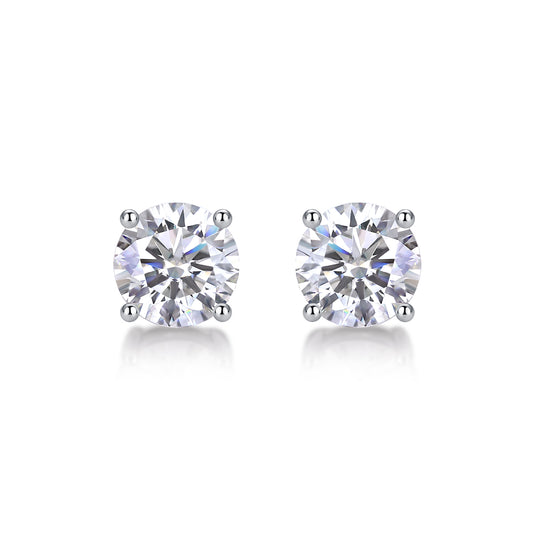 Silver-Tone Round Stone Stud Earrings - View 1 - Smonu Moissanite Jewelry