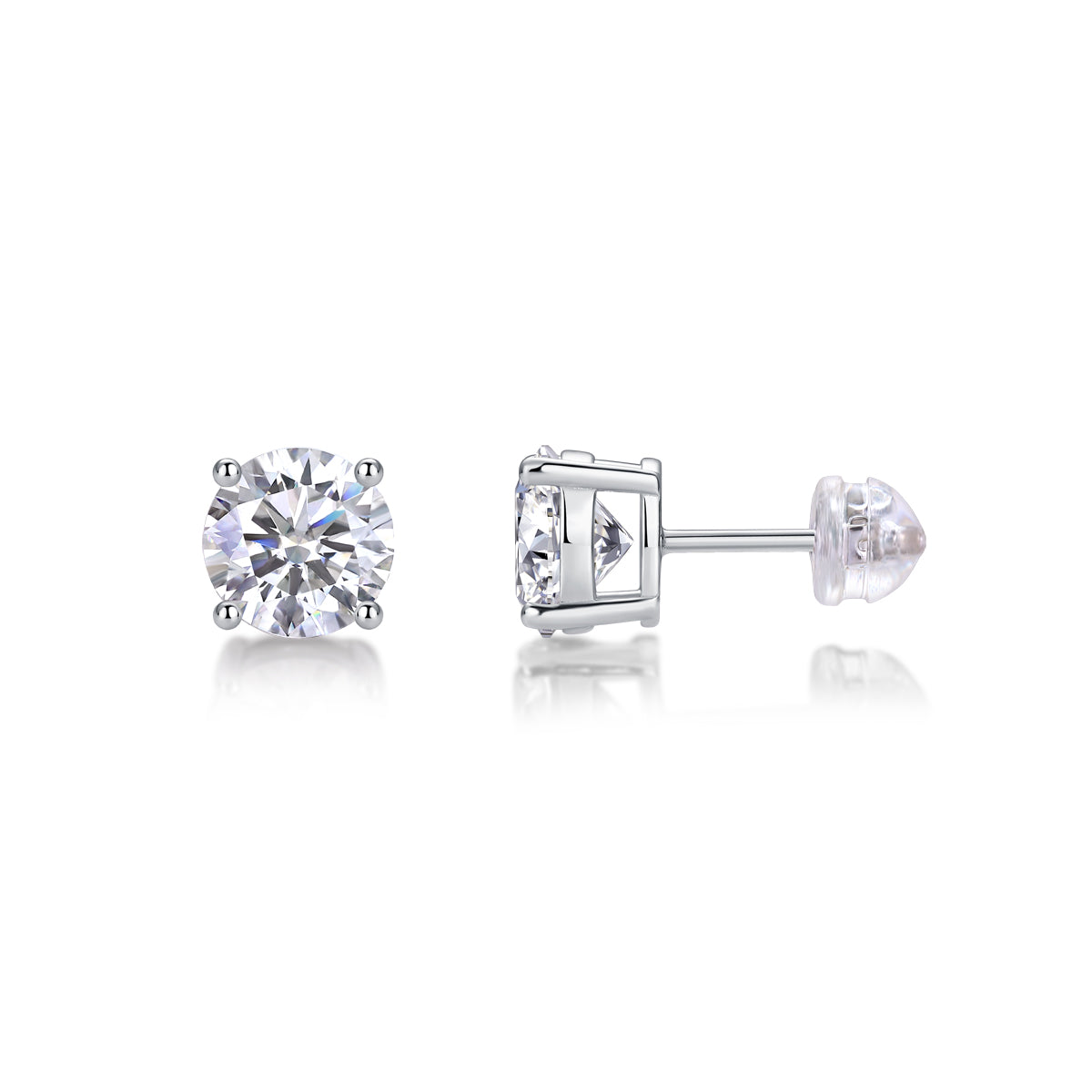 Silver-Tone Round Stone Stud Earrings - View 2 - Smonu Moissanite Jewelry