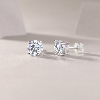 Silver-Tone Round Stone Stud Earrings - View 3 - Smonu Moissanite Jewelry