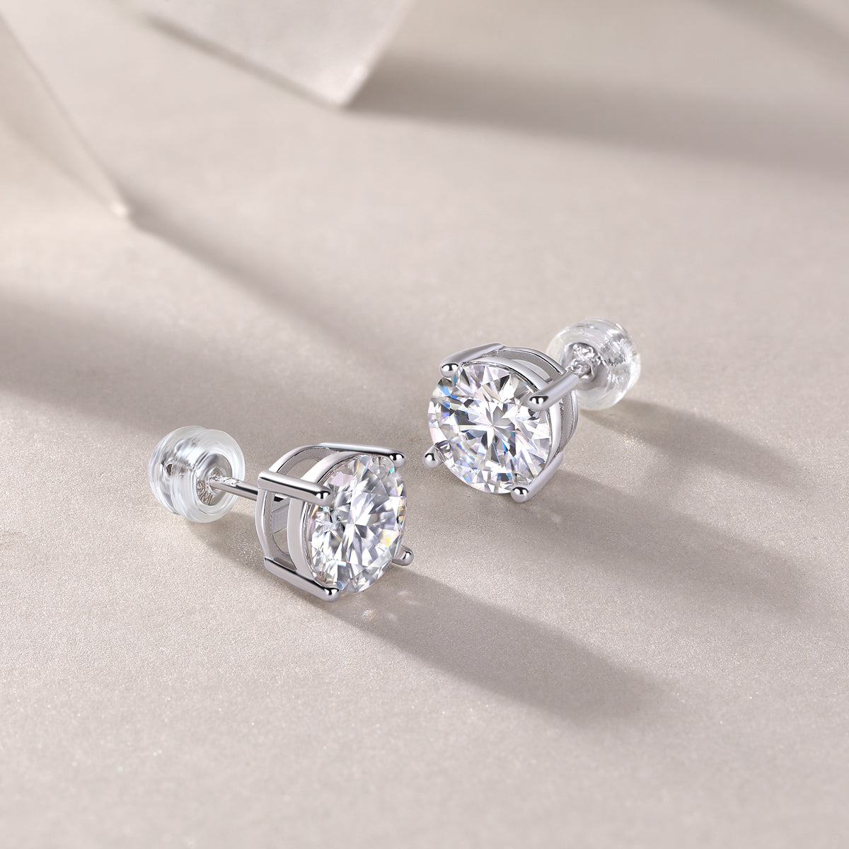 Silver-Tone Round Stone Stud Earrings - View 4 - Smonu Moissanite Jewelry