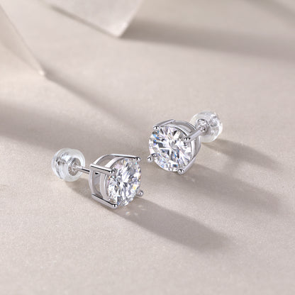Silver-Tone Round Stone Stud Earrings - View 4 - Smonu Moissanite Jewelry