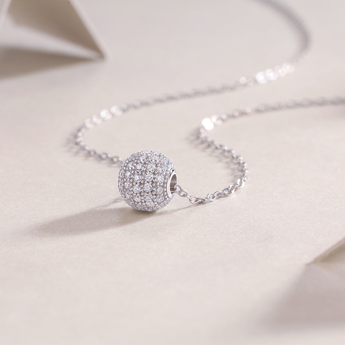 Silver-Tone Spherical Pendant Necklace - View 2 - Smonu