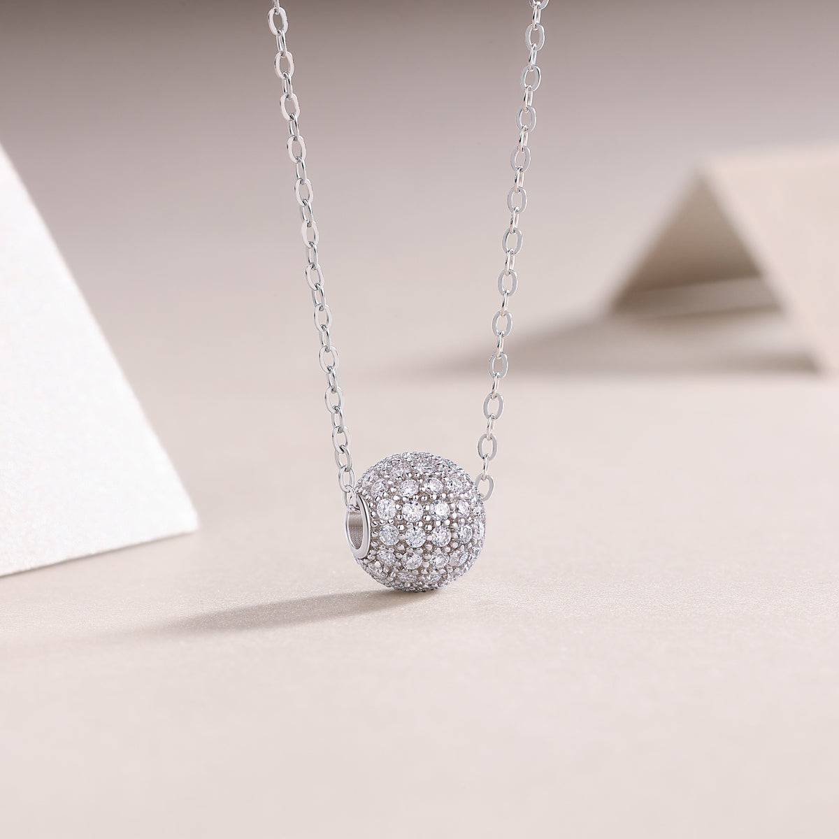 Silver-Tone Spherical Pendant Necklace - View 3 - Smonu