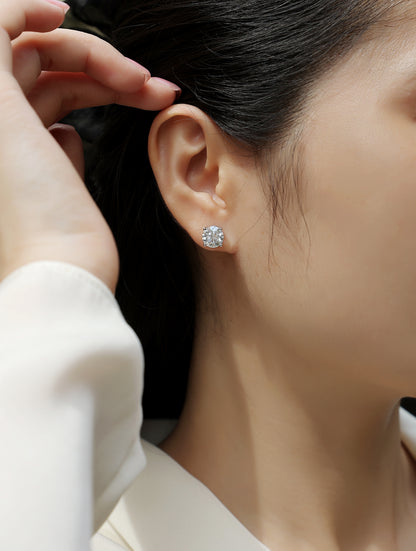 Silver-Tone Round Stone Stud Earrings - View 5 - Smonu Moissanite Jewelry