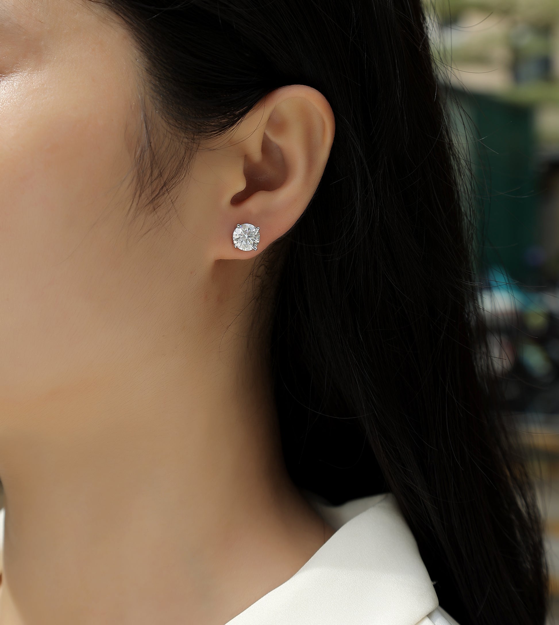 Silver-Tone Round Stone Stud Earrings - View 6 - Smonu Moissanite Jewelry