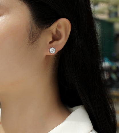 Silver-Tone Round Stone Stud Earrings - View 6 - Smonu Moissanite Jewelry