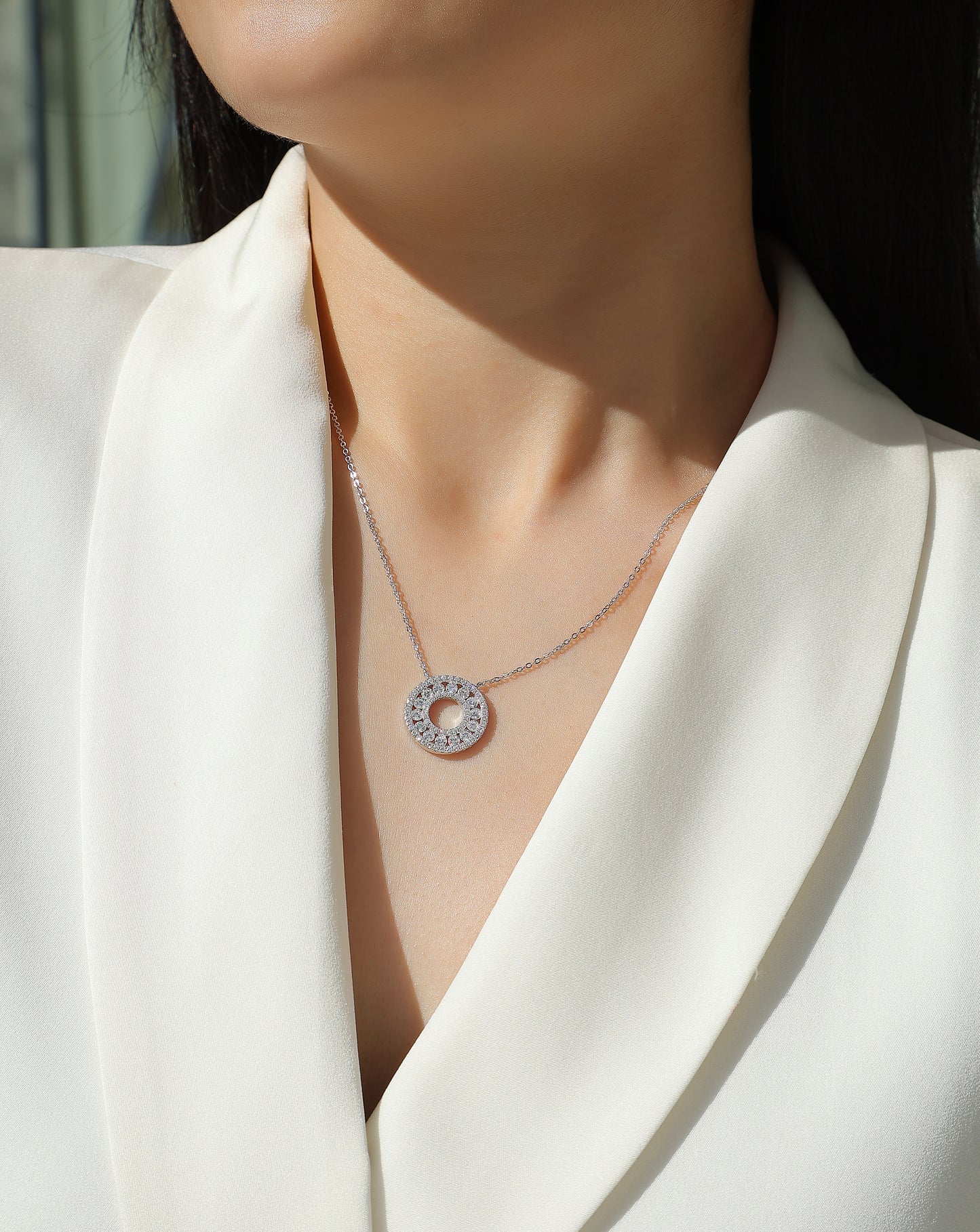 Silver-Tone Pavé Stone Necklace - View 6 - Smonu