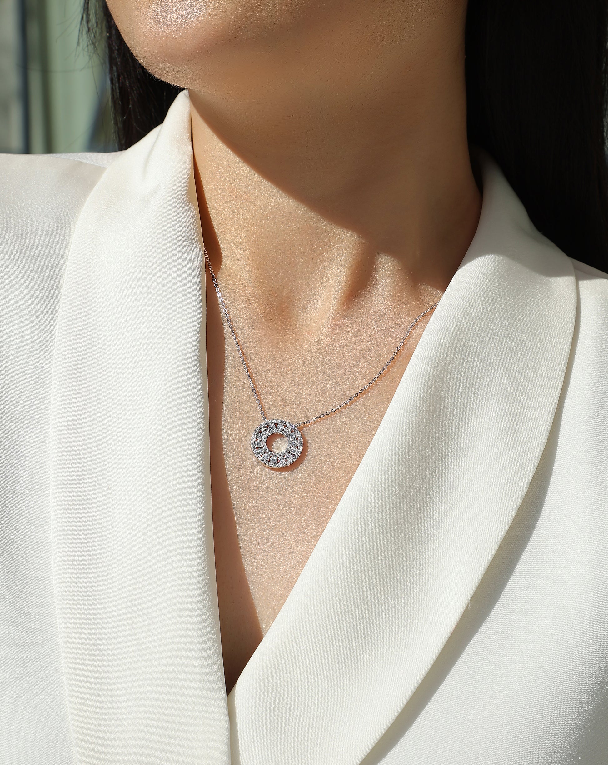 Silver-Tone Pavé Stone Necklace - View 6 - Smonu