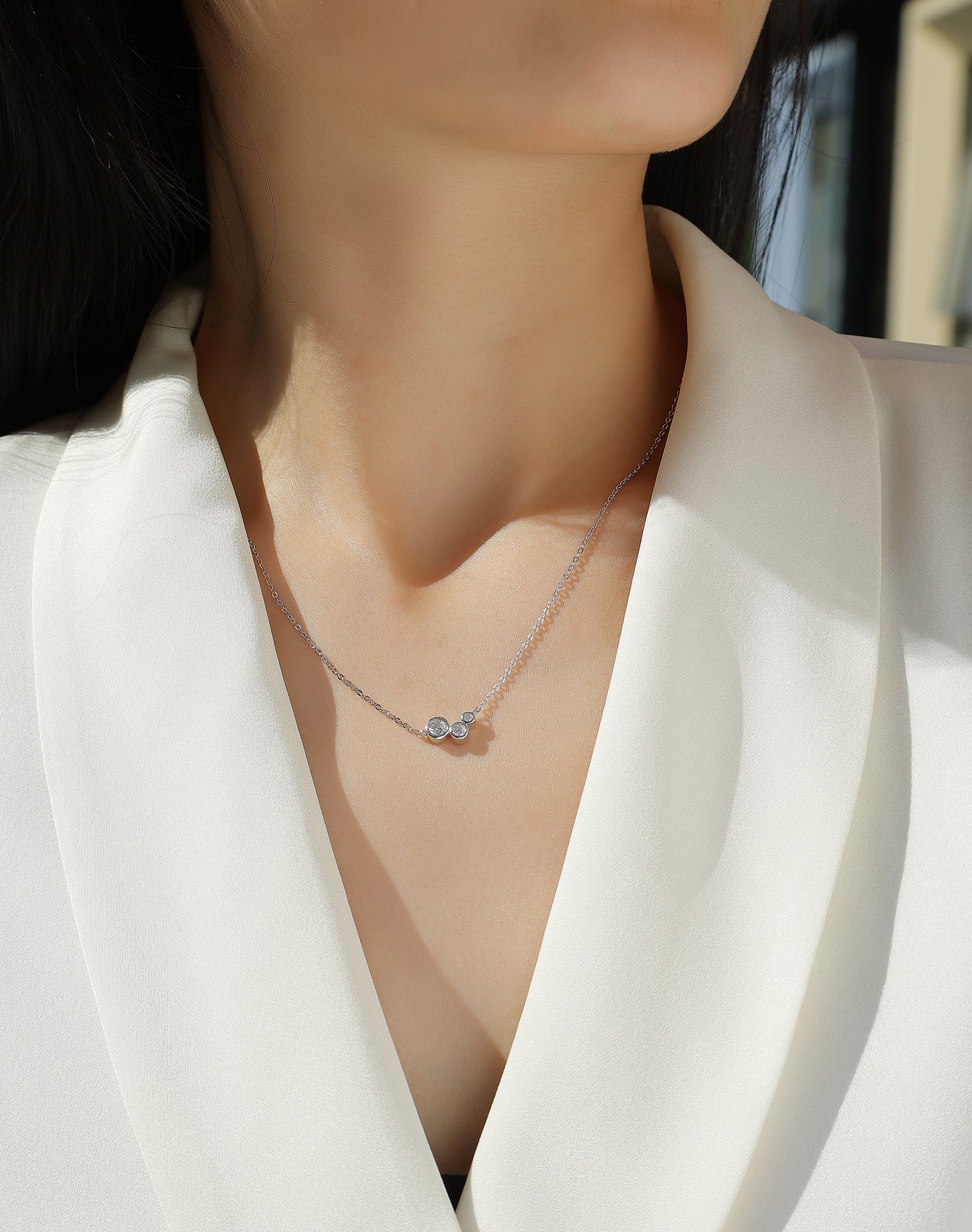 Silver-Tone Bezel Setting Necklace - View 6 - Smonu