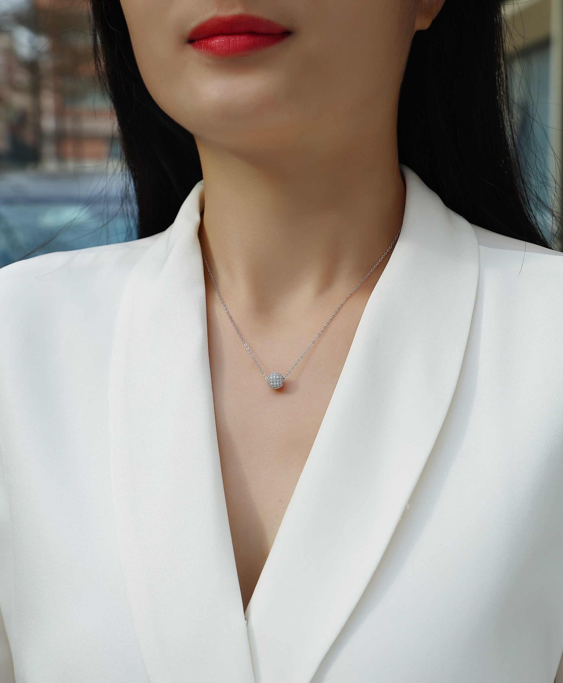 Silver-Tone Spherical Pendant Necklace - View 4 - Smonu