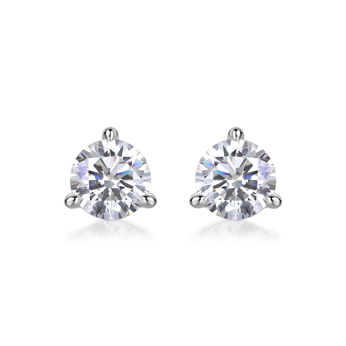 Silver-Tone Round Stud Earrings - View 3 - Smonu Moissanite Jewelry