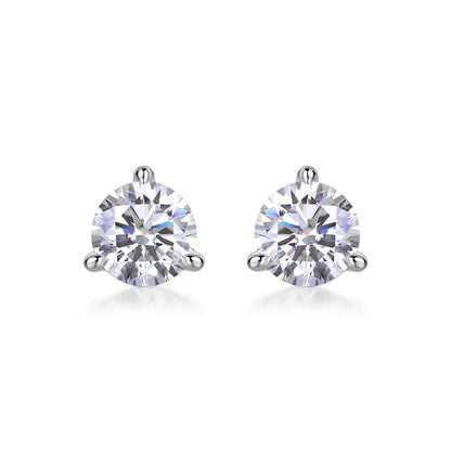 Silver-Tone Round Stud Earrings - View 3 - Smonu Moissanite Jewelry