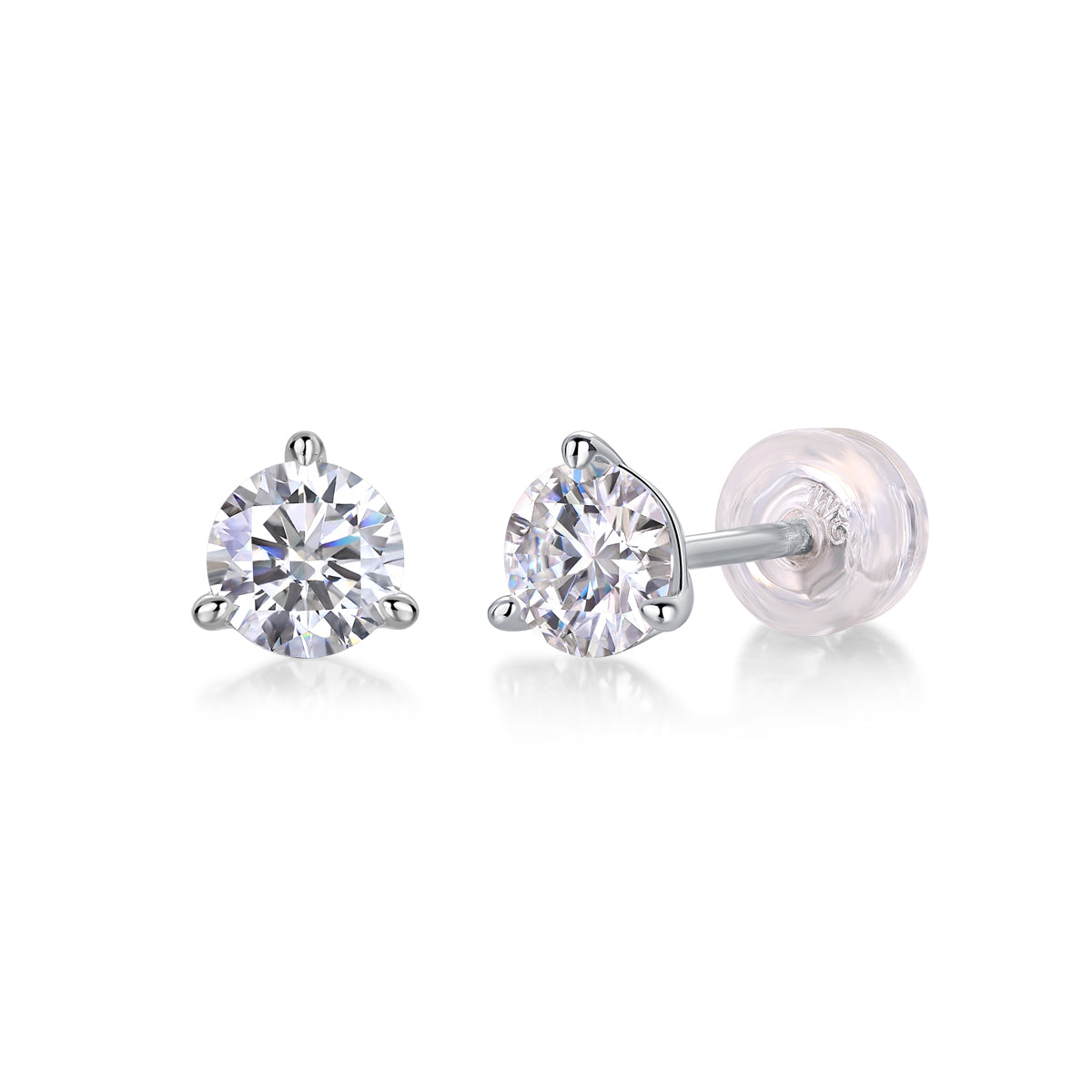 Silver-Tone Round Stud Earrings - View 4 - Smonu Moissanite Jewelry