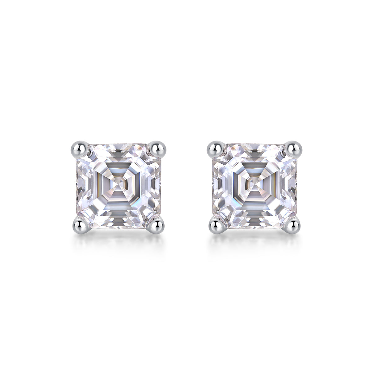Silver-Tone Princess Cut Stud Earrings - View 3 - Smonu Moissanite Jewelry