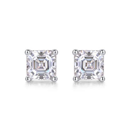 Silver-Tone Princess Cut Stud Earrings - View 3 - Smonu Moissanite Jewelry