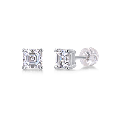 Silver-Tone Princess Cut Stud Earrings - View 4 - Smonu Moissanite Jewelry