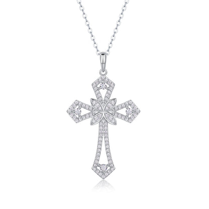 Silver-Tone Cross Pendant Necklace - View 6 - Smonu