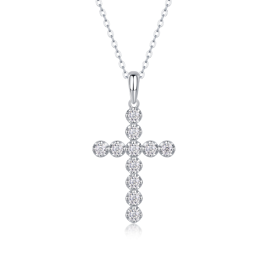 Silver Cross Pendant Necklace with Clear Stones