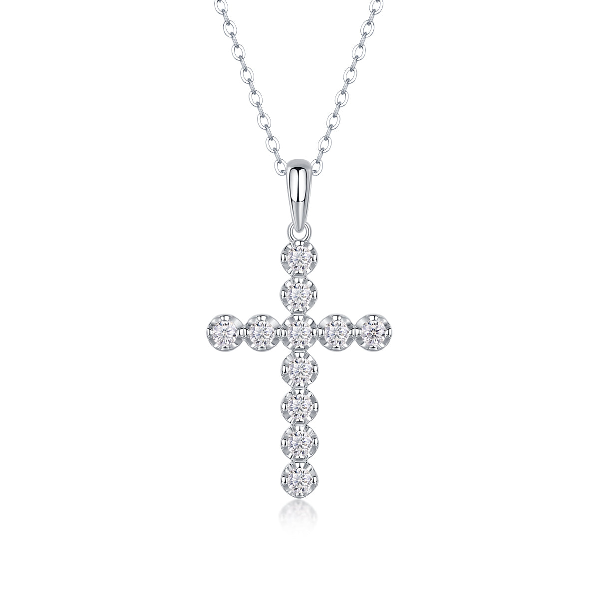 Silver-Tone Cross-Shaped Pendant with Clear Stones - View 1 - Smonu