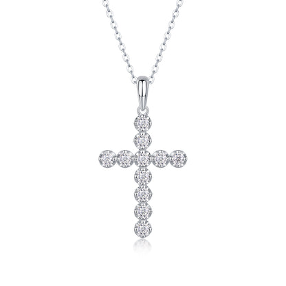 Silver-Tone Cross-Shaped Pendant with Clear Stones - View 1 - Smonu