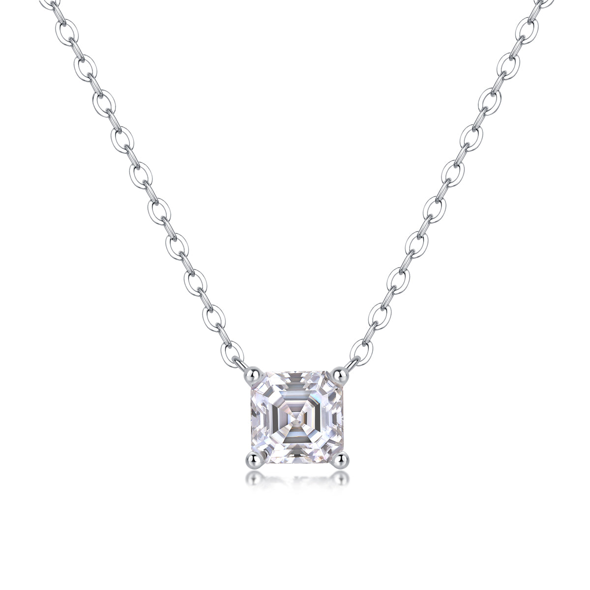 Silver-Tone Princess Cut Clear Stone Necklace - View 3 - Smonu