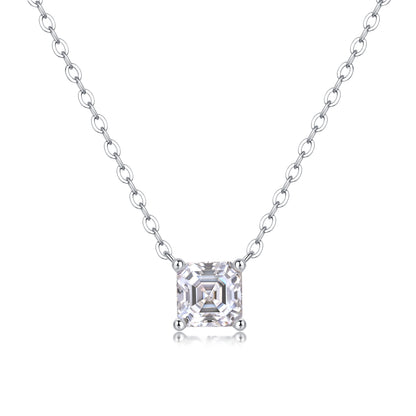 Silver-Tone Princess Cut Clear Stone Necklace - View 3 - Smonu