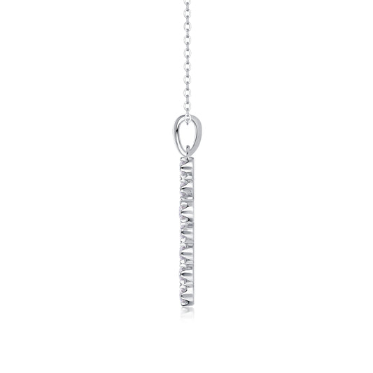 Silver-Tone Cross-Shaped Pendant with Clear Stones - View 2 - Smonu