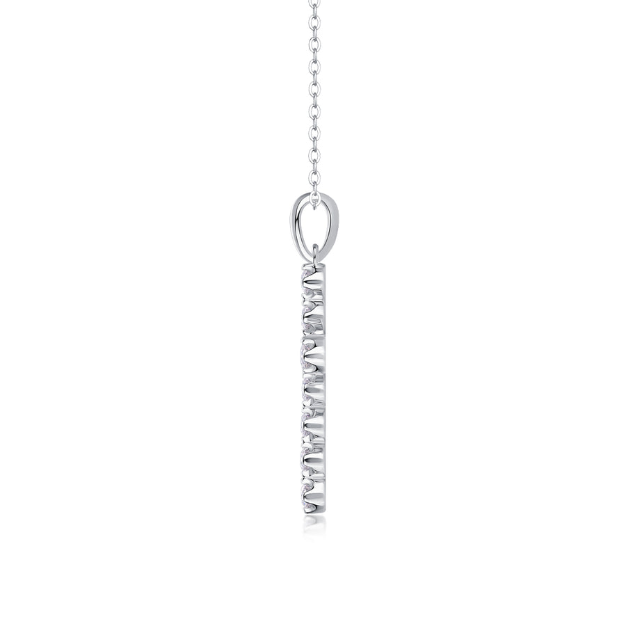 Silver Cross Pendant Necklace with Clear Stones