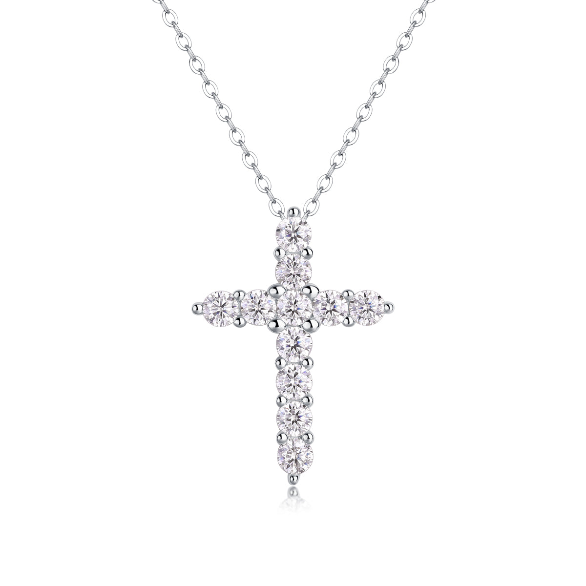 Silver-Tone Pavé Cross Pendant Necklace - View 3 - Smonu