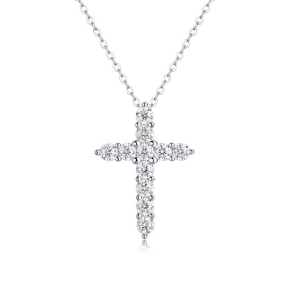 Silver-Tone Pavé Cross Pendant Necklace - View 3 - Smonu