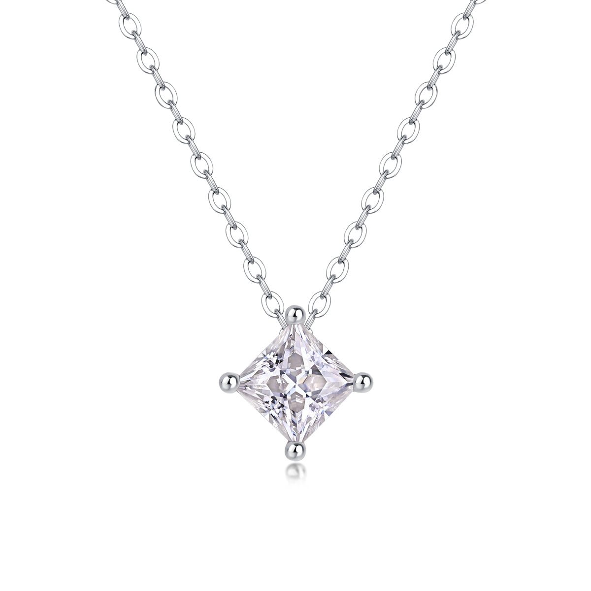Silver-Tone Princess Cut Bezel Necklace - View 3 - Smonu