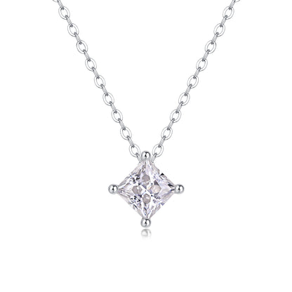Silver-Tone Princess Cut Bezel Necklace - View 3 - Smonu