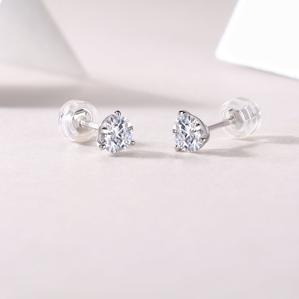 Silver-Tone Round Stud Earrings - View 5 - Smonu Moissanite Jewelry