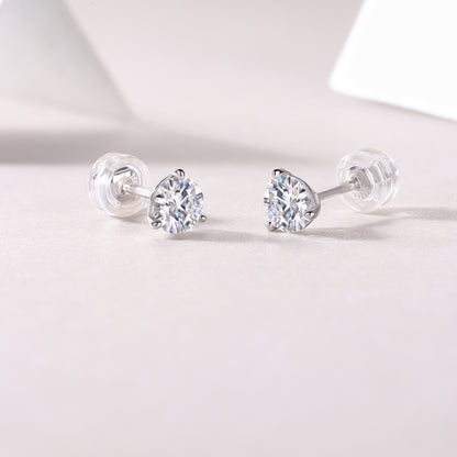 Silver-Tone Round Stud Earrings - View 5 - Smonu Moissanite Jewelry