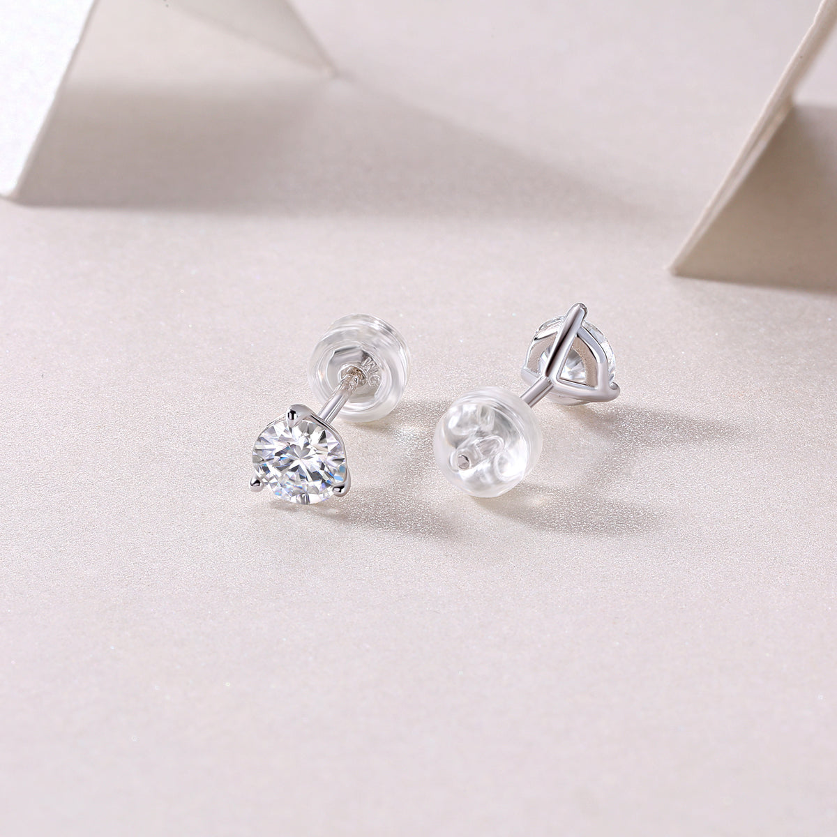 Silver-Tone Round Stud Earrings - View 6 - Smonu Moissanite Jewelry