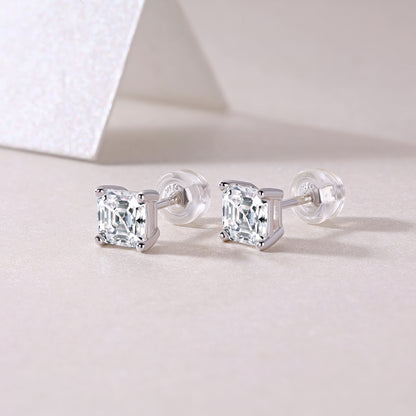 Silver-Tone Princess Cut Stud Earrings - View 5 - Smonu Moissanite Jewelry