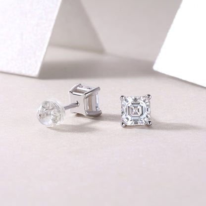 Silver-Tone Princess Cut Stud Earrings - View 6 - Smonu Moissanite Jewelry
