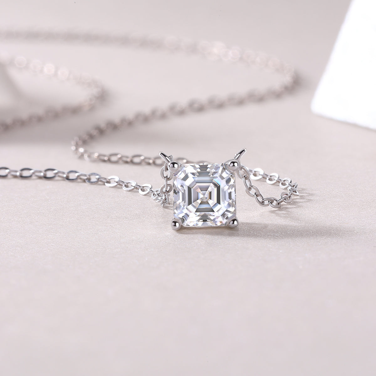 Silver-Tone Princess Cut Clear Stone Necklace - View 5 - Smonu