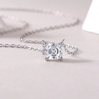Silver-Tone Princess Cut Clear Stone Necklace - View 5 - Smonu