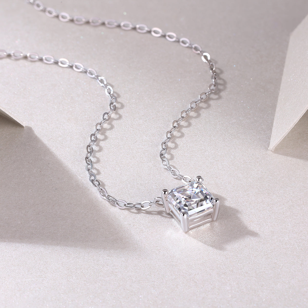Silver-Tone Princess Cut Clear Stone Necklace - View 6 - Smonu
