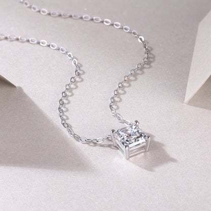 Silver-Tone Princess Cut Clear Stone Necklace - View 6 - Smonu