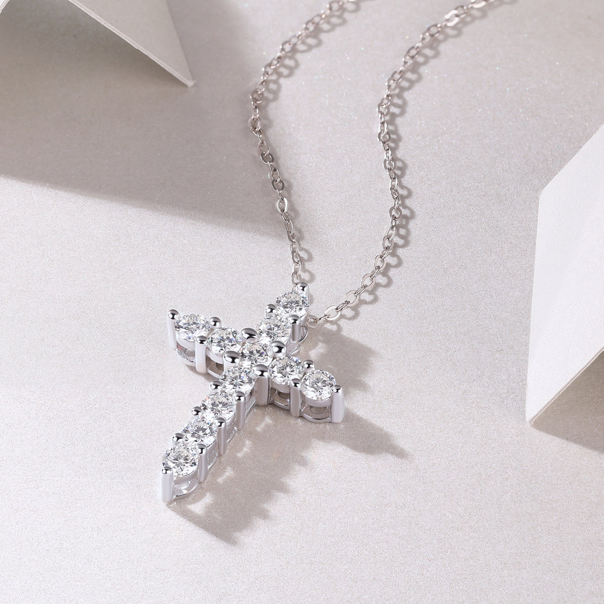 Silver-Tone Pavé Cross Pendant Necklace - View 5 - Smonu