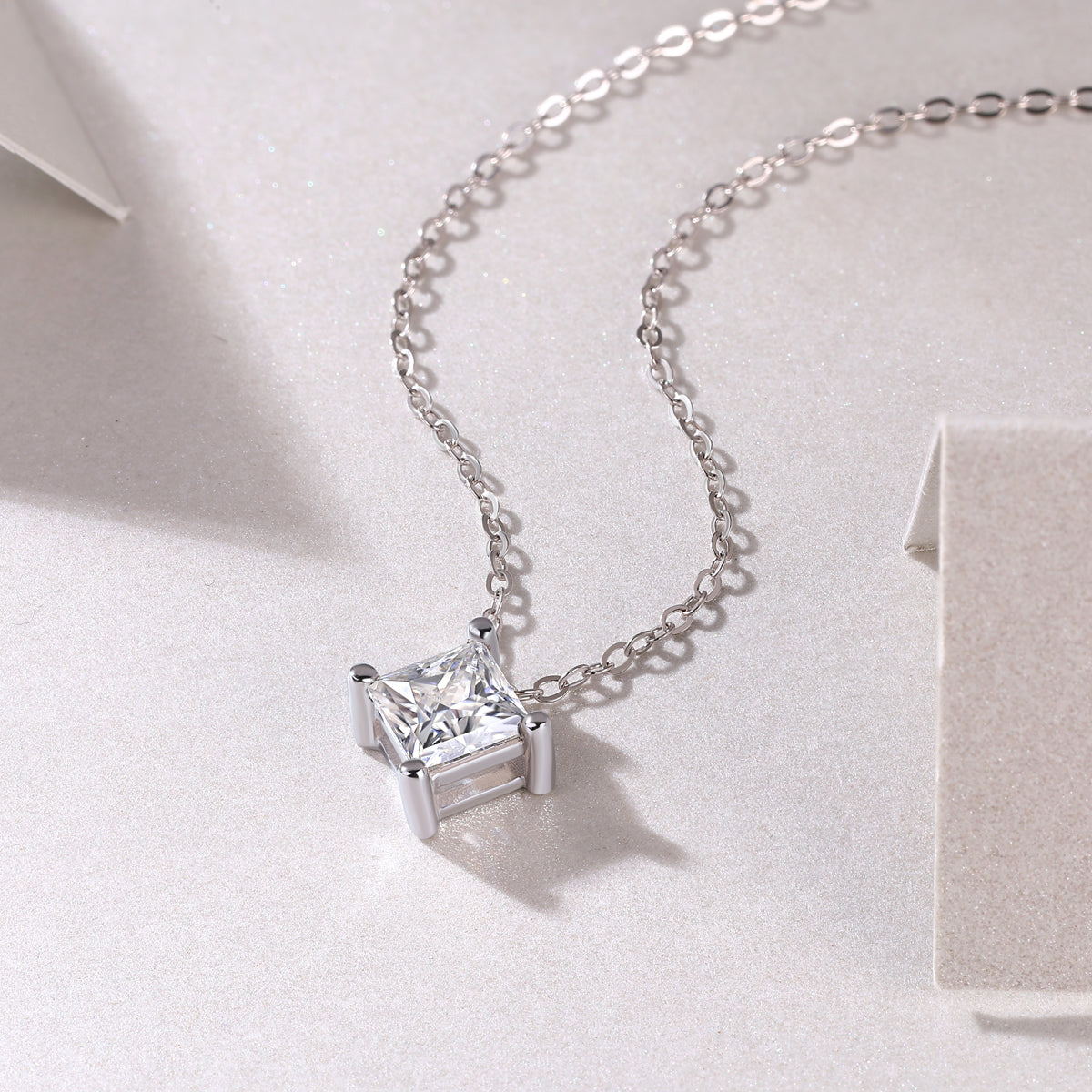 Silver-Tone Princess Cut Bezel Necklace - View 5 - Smonu